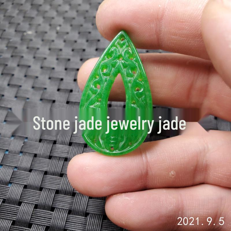 **Bright Green Emerald Water Drop Jewelry Set: Jade Pendant, Earrings, and Necklace** 24x40mm