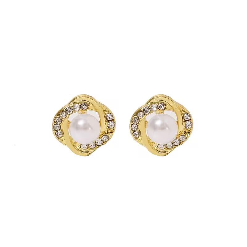 Zircon Crystal Pearl Earrings For Women New Arrival Fashion Luxury Rotate Gold Color Earrings