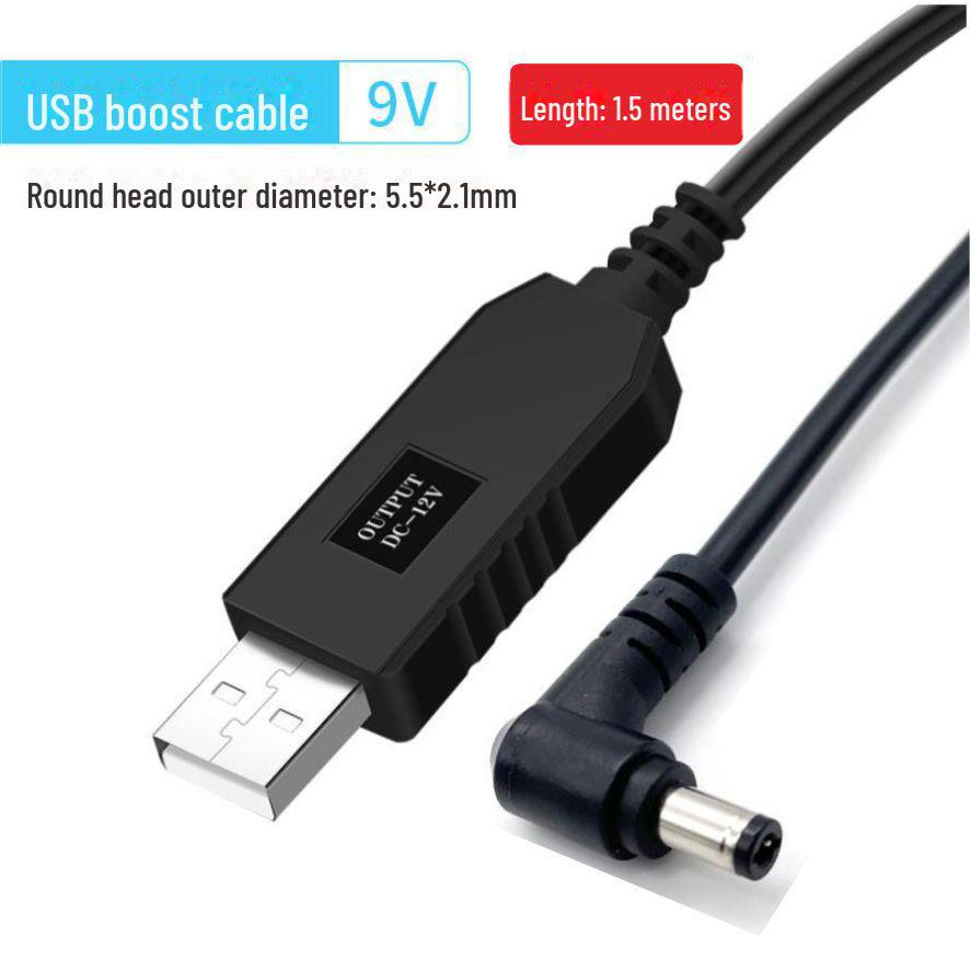 

Кабель USB to DC5521 Elbow 5V-12V Round Head Boost для зарядки аккумулятора 9V 9V 5521 elbow 1 meter 12W