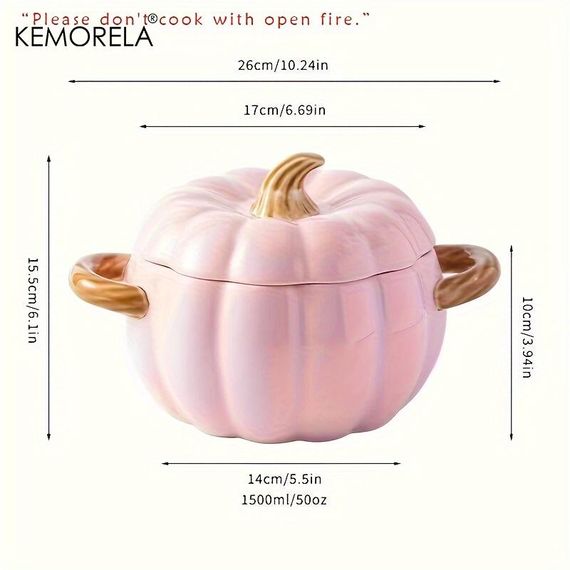 50OZ Dutch Oven Pot With Lid Ceramic Pumpkin Dish Halloween Pumpkin Pottery Dessert Saucepan No Open Flames Cute Pumpkin Bowl