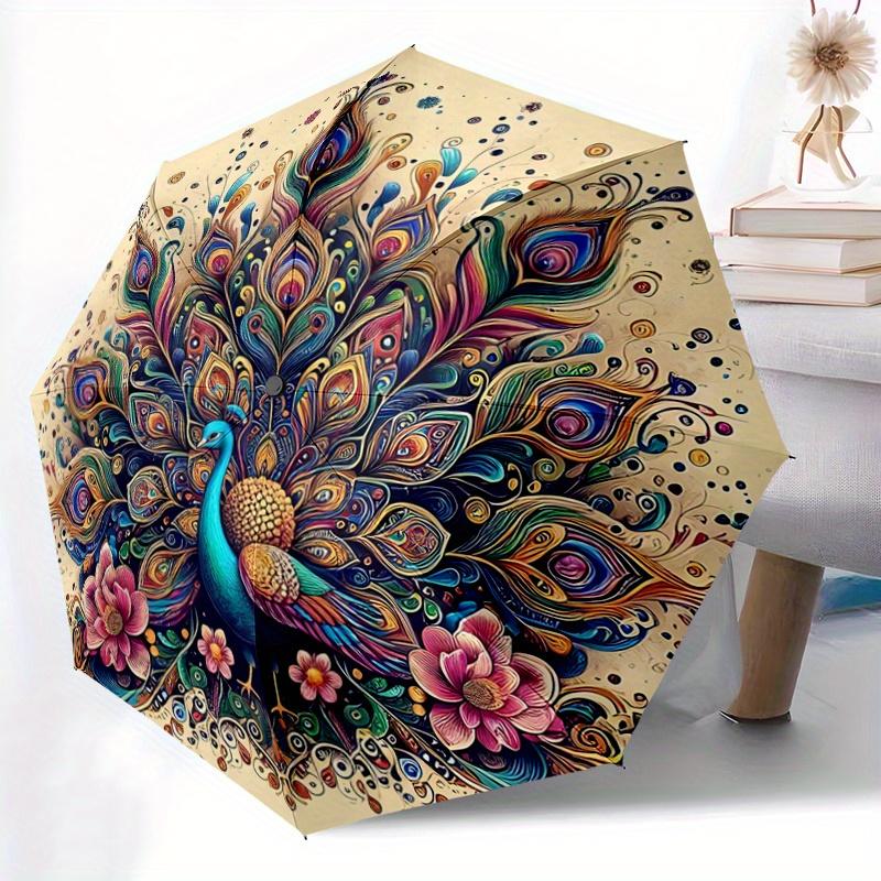 1pc Nature's Beauty Peacock Automatic Opening and Closing Umbrella - Small Umbrella Suitable for Various Occasions N066