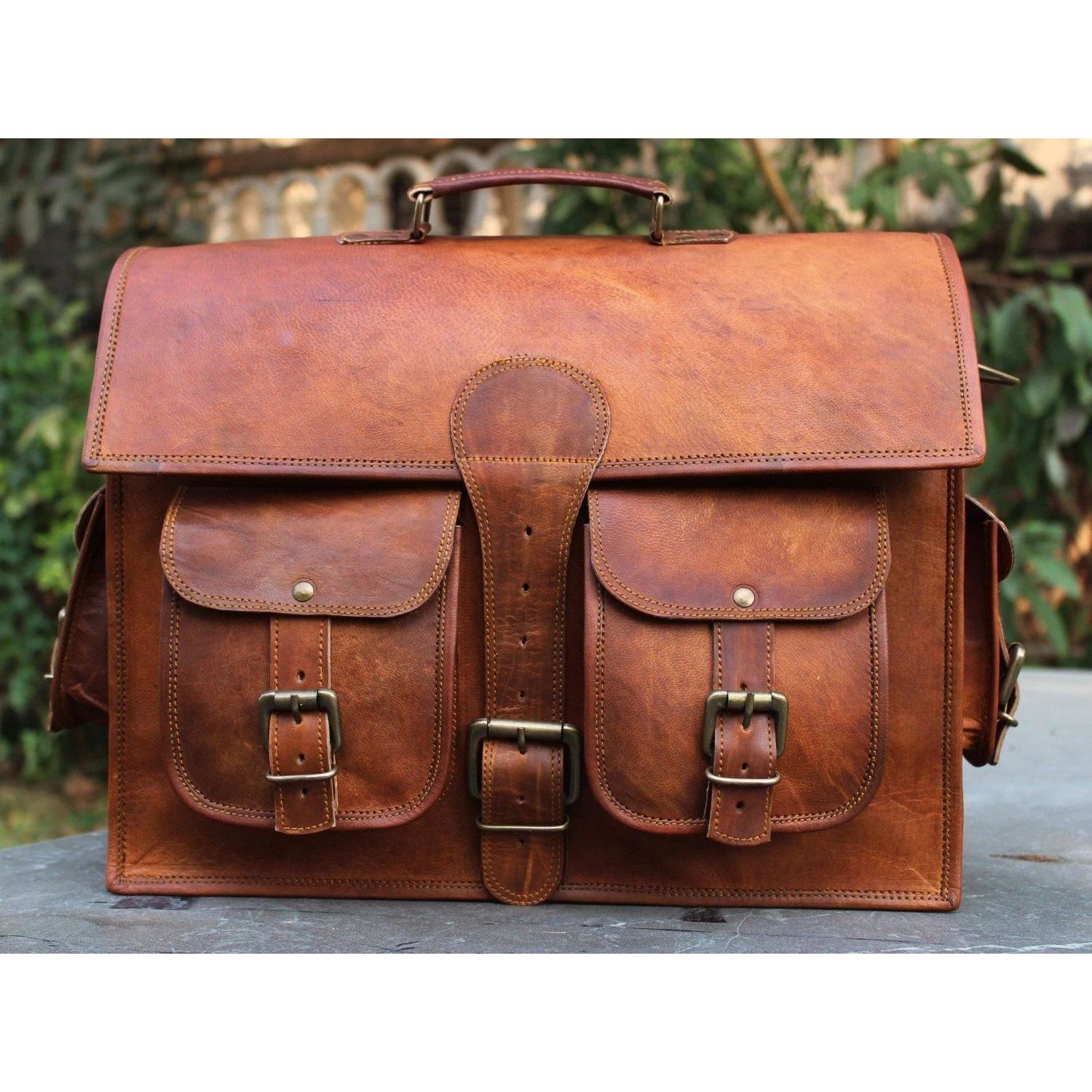 

Новая мужская сумка-мессенджер из натуральной кожи винтажного коричневого цвета, сумка через плечо для ноутбука, портфель 16 x 12 x 5 in