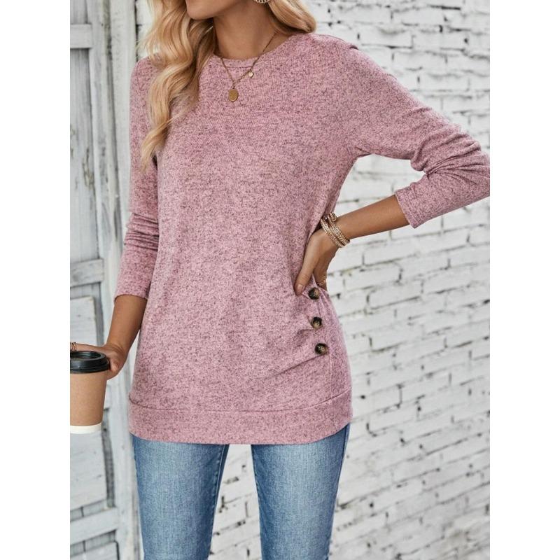 Summer Solid Color Long Sleeved Round Neck Hollowed Out Casual Shirt for Women Pullovers & Long Sleeves