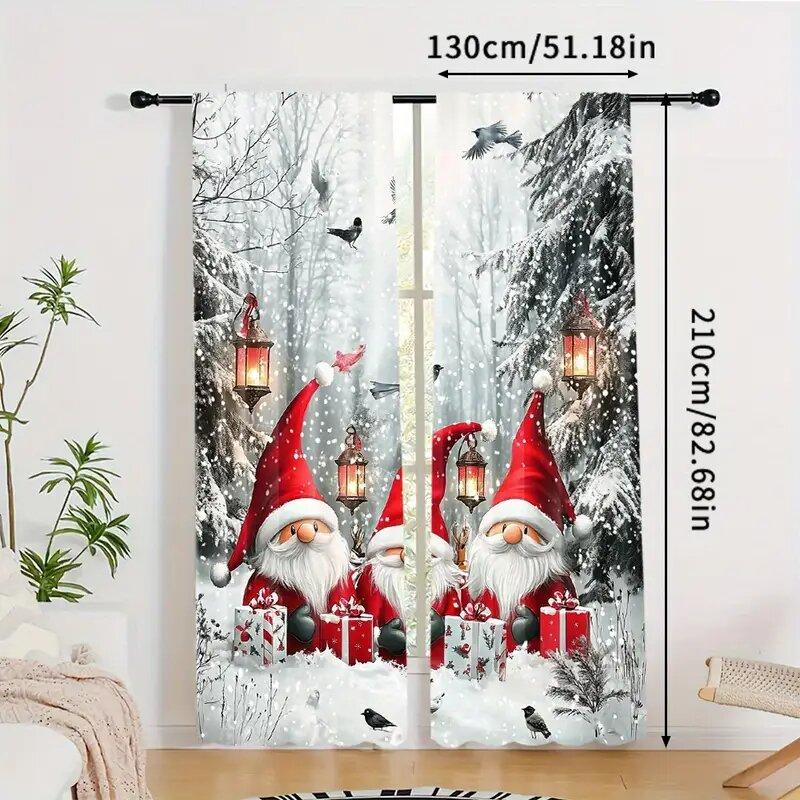 2pcs - Christmas Curtains, Holiday Christmas Dwarf Polyester Printed Curtains, Home Decoration, Room Decoration
