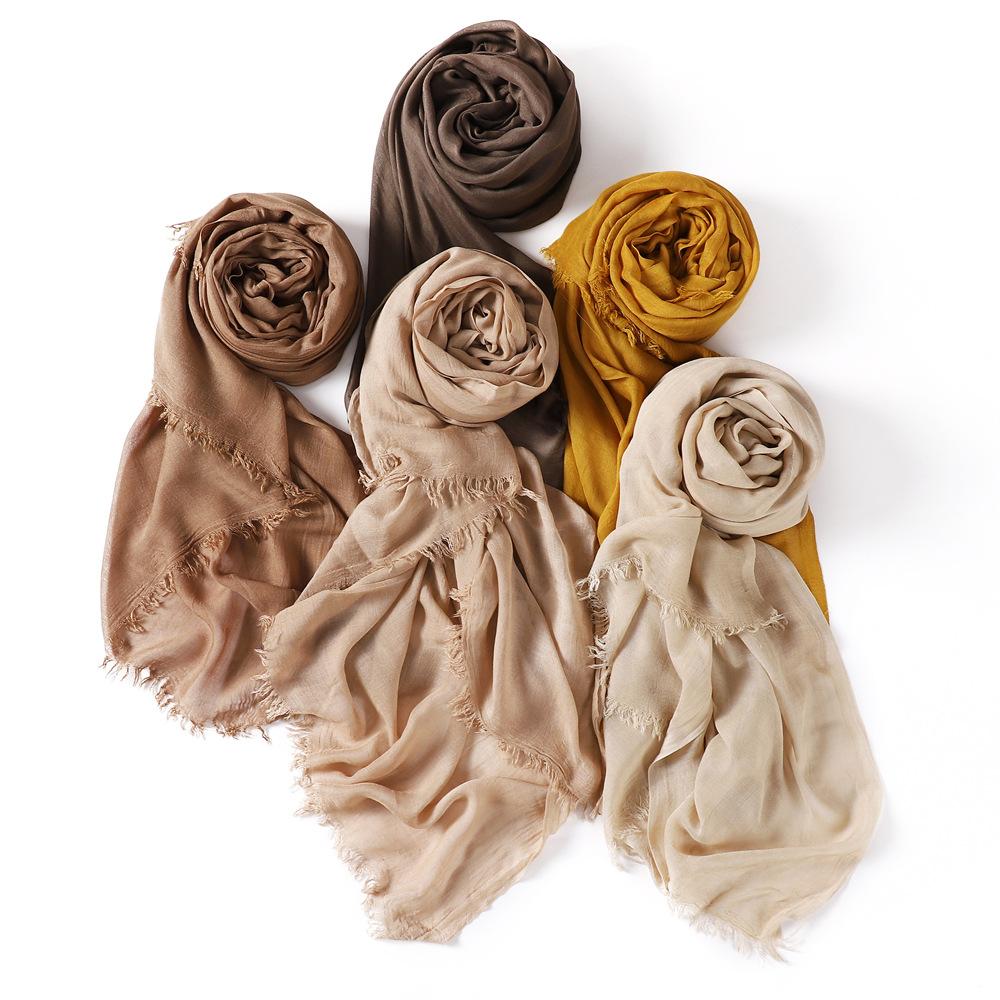 Fashion Muslim Cotton Rayon Modal Hijab For Women Headscarf Long Shawls Islam Hijab Turbans Head Wrap Solid Fringe Scarves