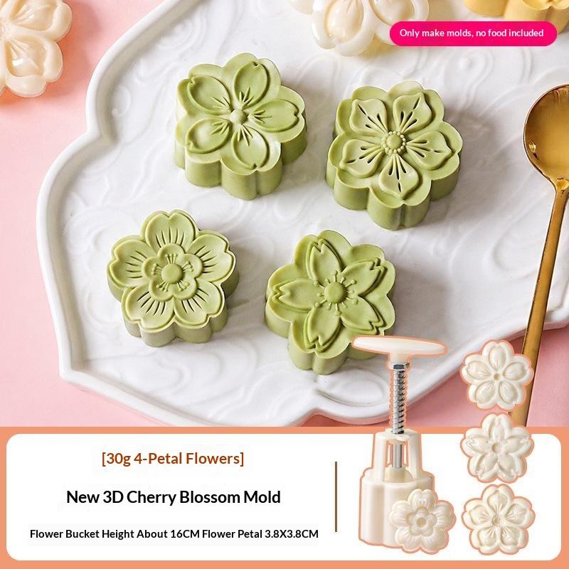 Mid Autumn Festival Round Mooncake Mold Cherry Blossom Shape Pastry Tools Diy Fondant Cake Decoration Tools Hand Press Mold