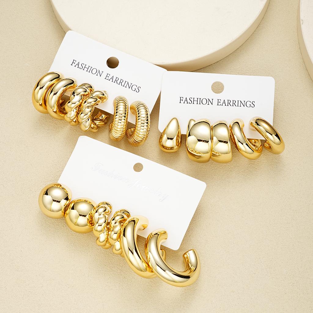 9 Pairs Of Fashionable  Ring Fried Dough Twists Water  Earrings Suitable For Women's Daily Wear