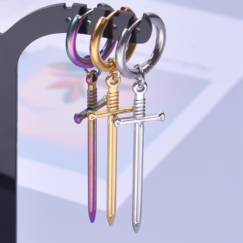 The Sword Earrings For Women/Men Accessories Vintage Jewelry Stainless Steel Hoop Ear Piercing Sabre Charm Goth Pendientes Gifts