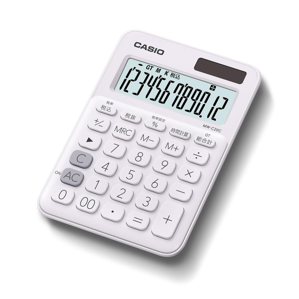 Casio Colorful 12 Mini Just Calculator, White, Digits, Type, MW-C20C-WE-N