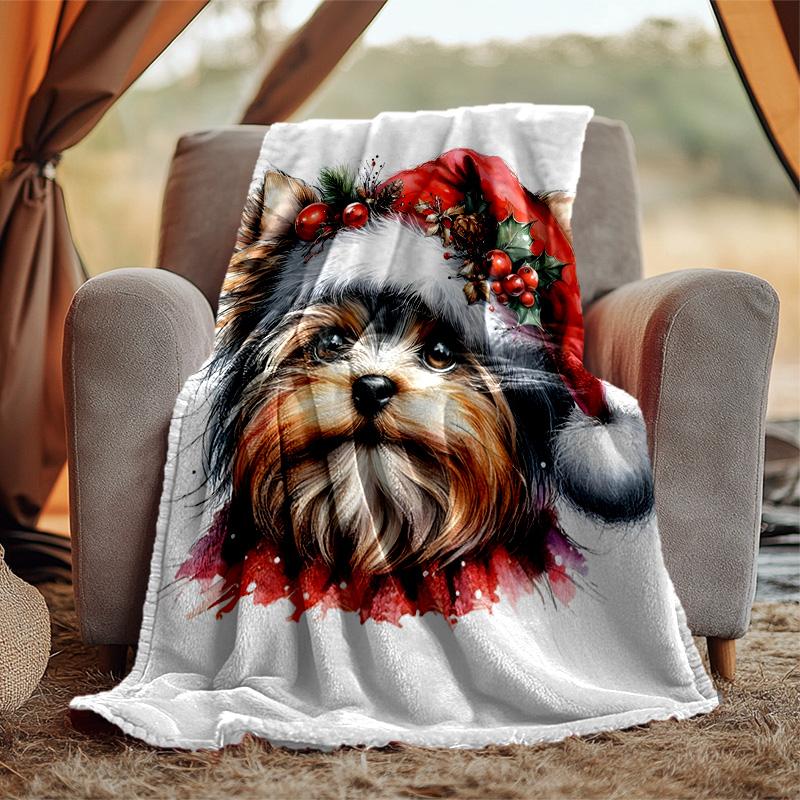 Chrismas Dog Flannel Blanket Soft Warm All-Season Throw, Design for Camping, Car Travel, Hiking Sofa, Bed, Office Perfect Gift for Parties