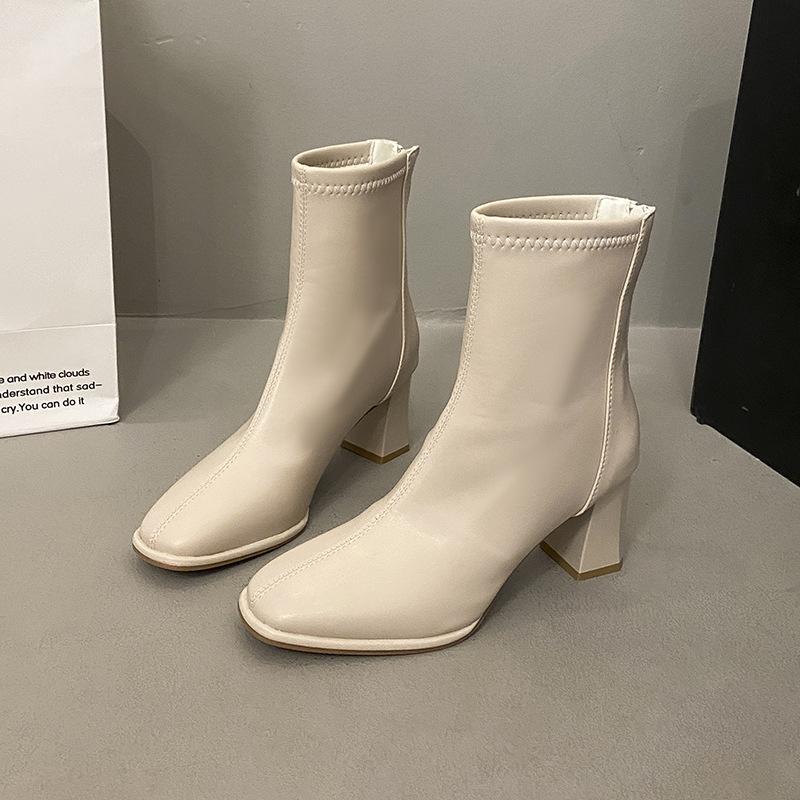 Short boots women's autumn and winter 2025 new white high-heeled women's shoes Martin boots small autumn and winter thin boots thick heel