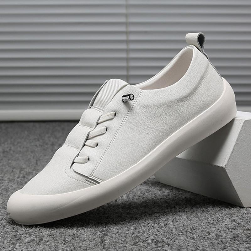 Genuine Leather Mens Flat White Shoes Cool Street Style Fashion Brand Male Footwear Slip-ons