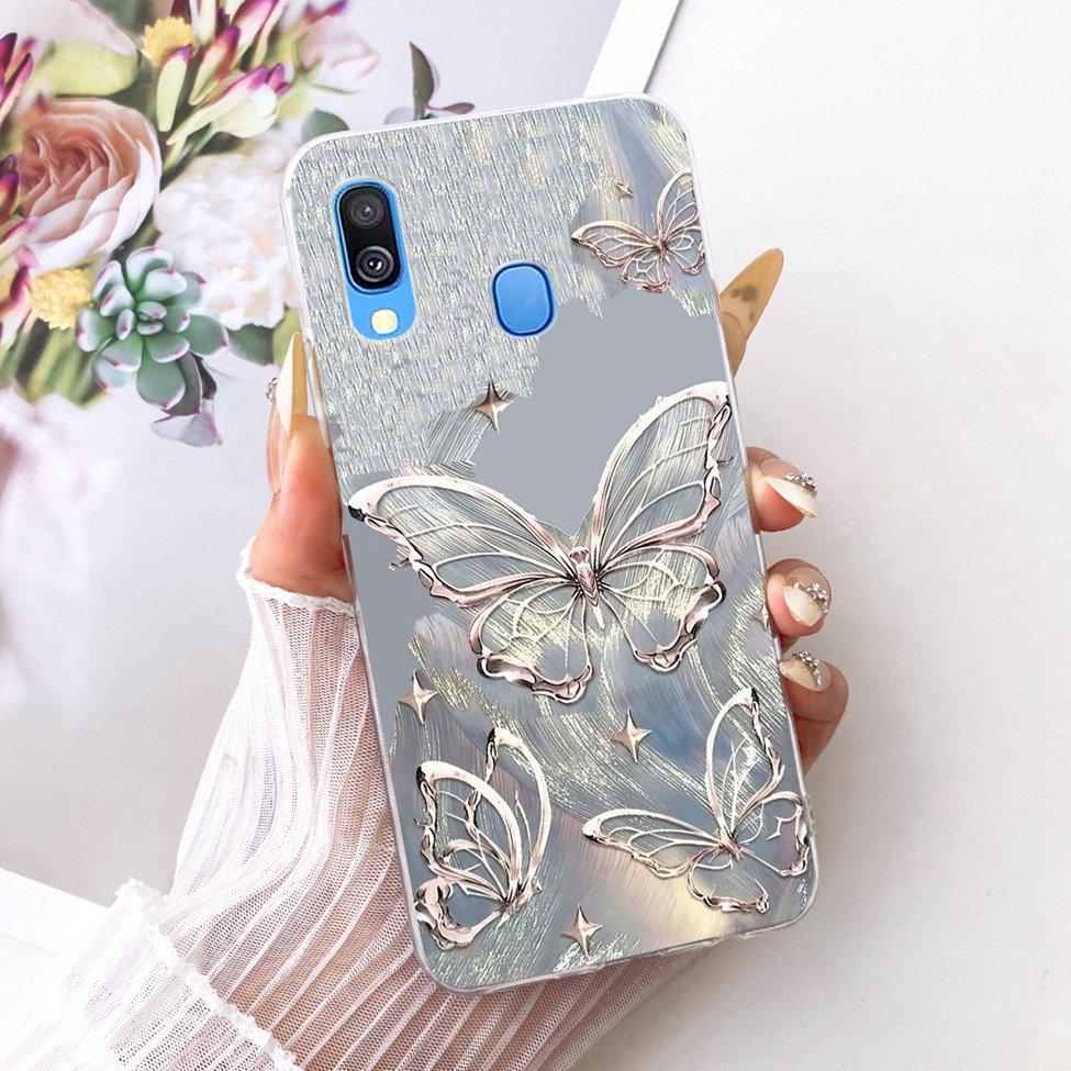 For Samsung A40 Case Transparent Cute Cat Fashion Butterfly Funny Painted Phone Casing For Samsung Galaxy A40 SM-A405F Cover