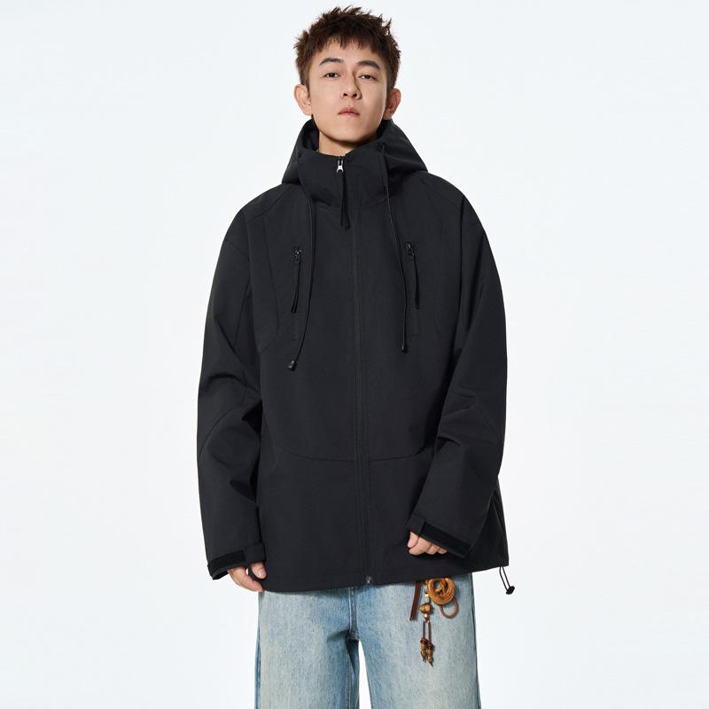 

New Men s Windbreaker Jacket Hooded Autumn and Winter Loose Leisure Sports Solid Color Couple 3XL