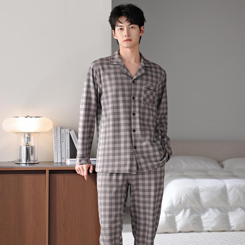 Pure Cotton Pajamas Men'S Loungewear Autumn Suit Cotton Cardigan Long Sleeves Can Be Worn Outside Spring And Autumn Models
