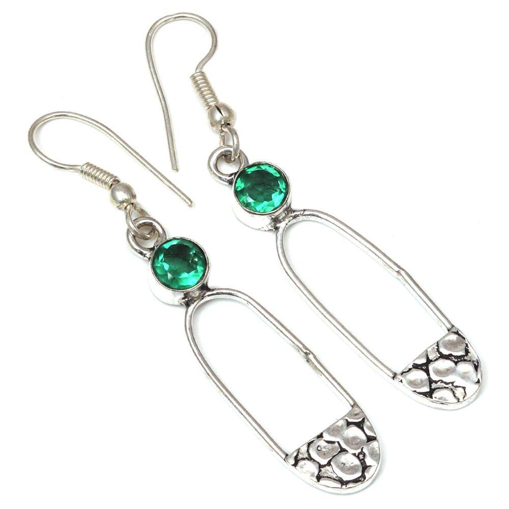 

Серебряные серьги ручной работы с изумрудным кварцевым драгоценным камнем 1,5 дюйма