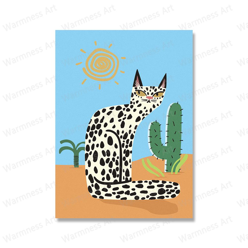 Cat Cactus Wall Art Canvas Painting Floral Garden Cactus Jungle Abstract Plant Desert Poster and Print Picture Modern Home Decor