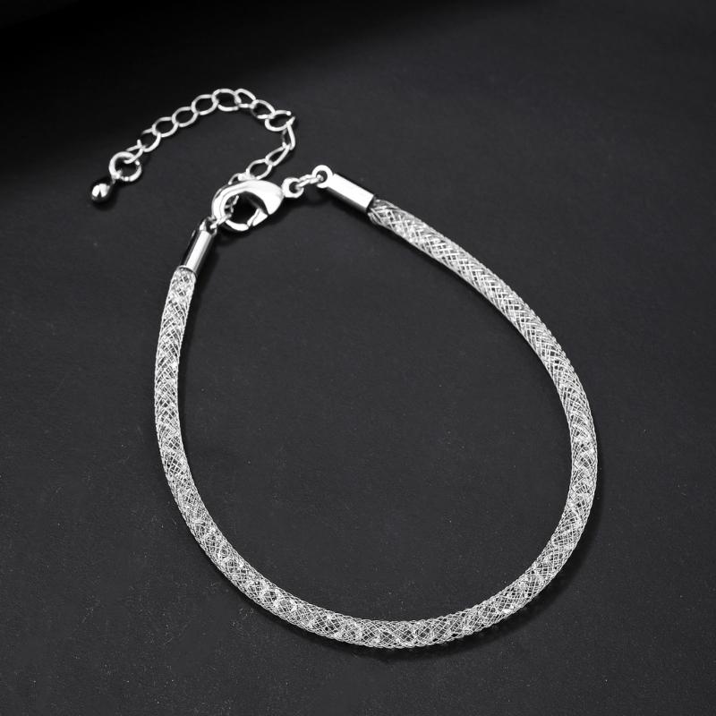 Sturdy Steel Wire White Crystal Jewelry Bracelet Secure Lock Design Steel Mesh Wrist Jewelry For Outdoor Activities