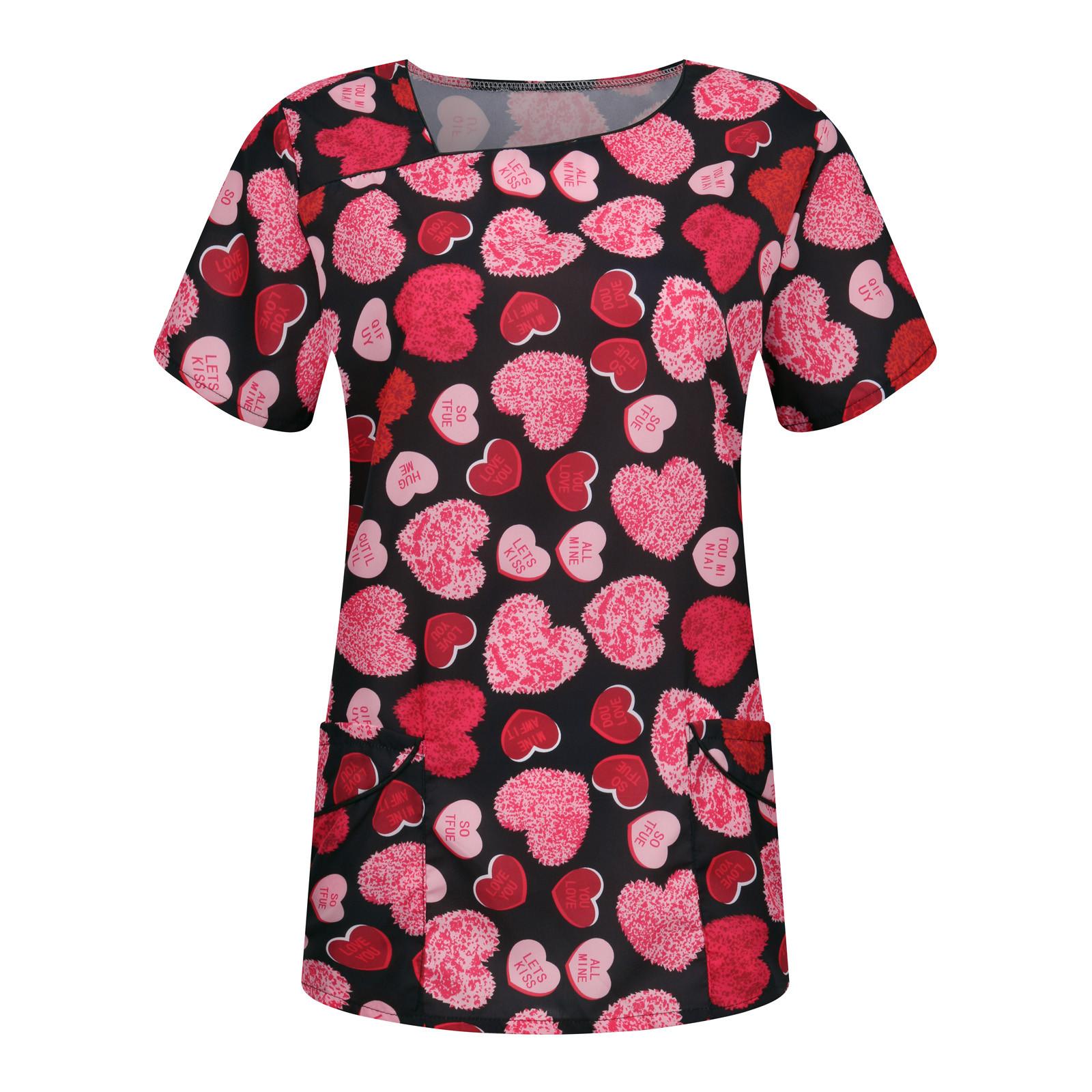 

Женская модная футболка с v-образным вырезом и карманами и короткими рукавами, одежда для медсестер XXXL красный