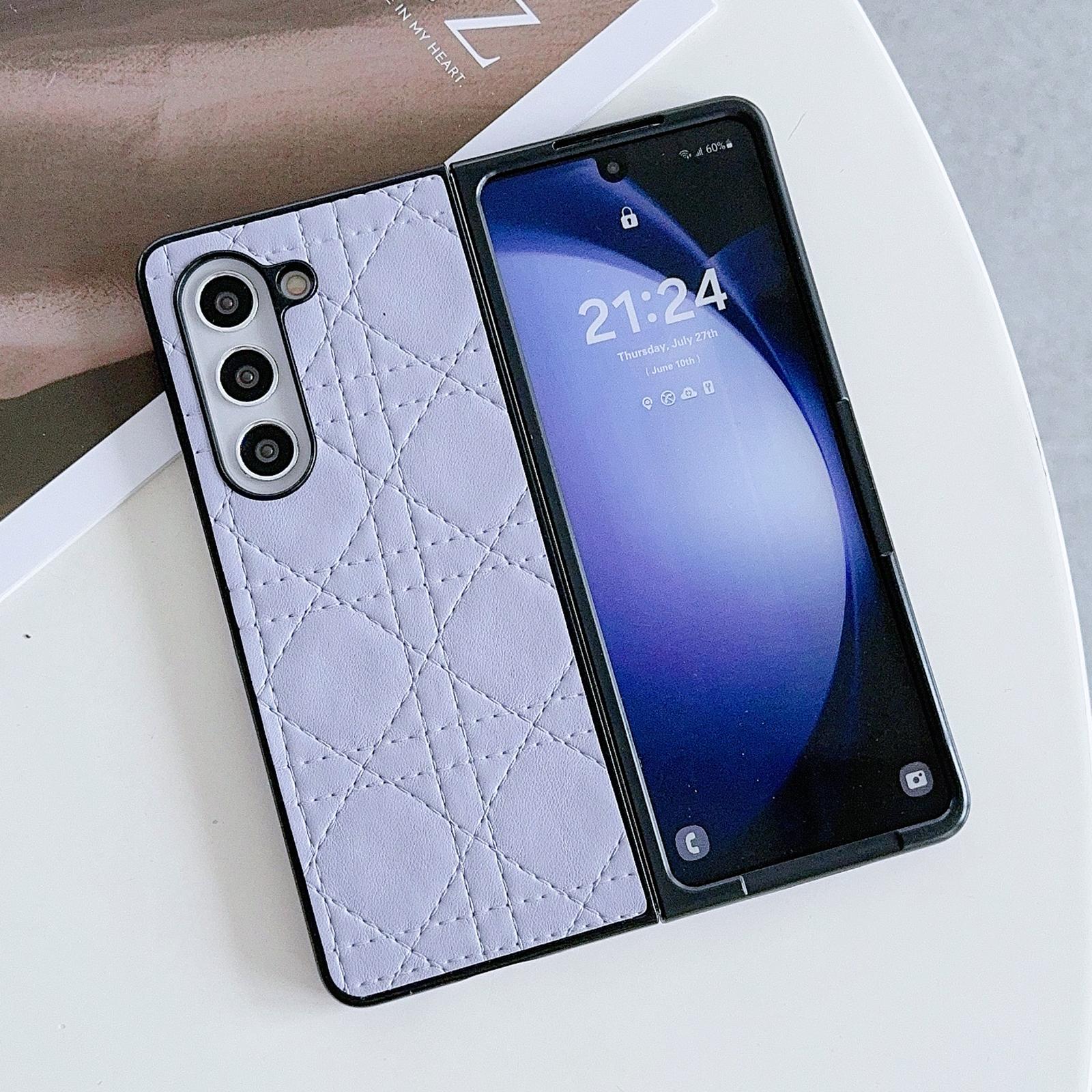 

For Samsung Galaxy Z Fold6 5G Case Two-Piece Leather Coated PC Phone Cover Stitching Pattern Purple