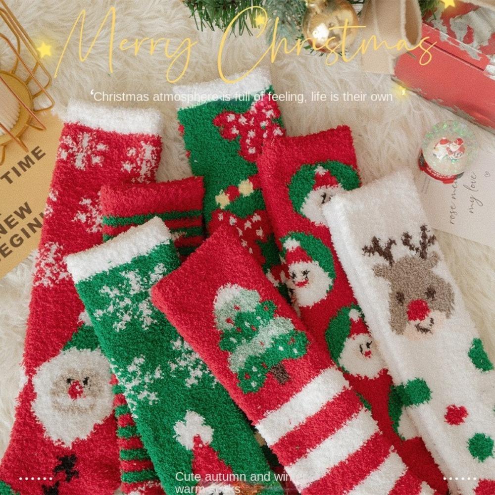 Soft Christmas Socks Plush Coral Fleece Socks Winter Warm Thicken Floor Socks  For Women
