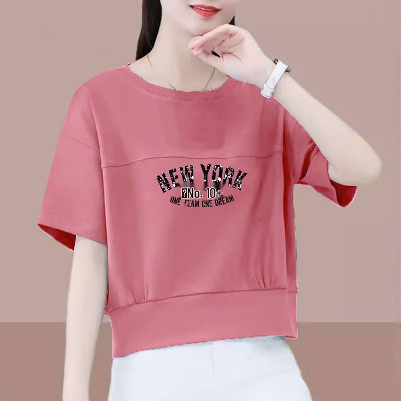 

Women s Petite Cotton Short-Sleeve Letter Print Tee - Popular, Loose, Slimming Summer Essential. XL [115-125 jin] арбуз красный