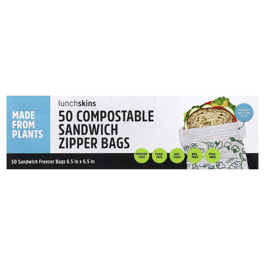 Lunchskins, Biodegradable Sandwich Ziplock Bags, 50 Count
