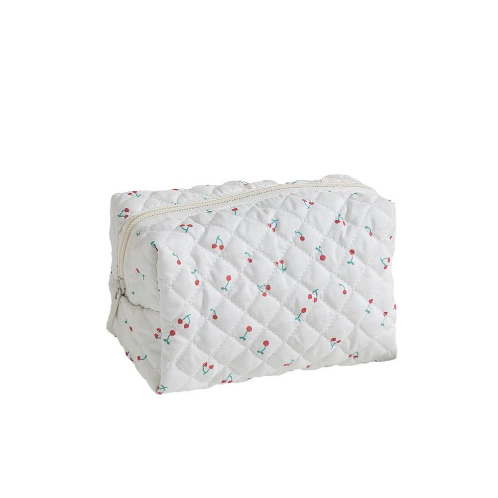 Quilted Floral Makeup Bag for Women, Travel Skincare & Toiletries Storage, Large Capacity & Soft Design
