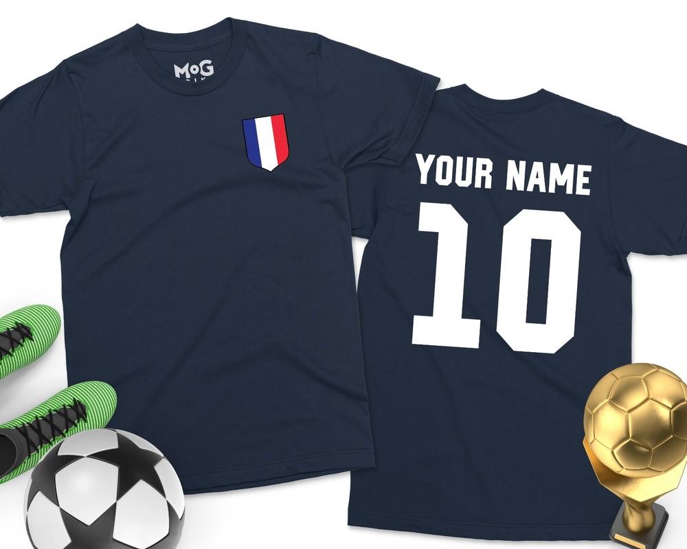 

FRANCE Personalised Football T-shirt French Footballer Shirt Kit Custom Name Tee 4XL