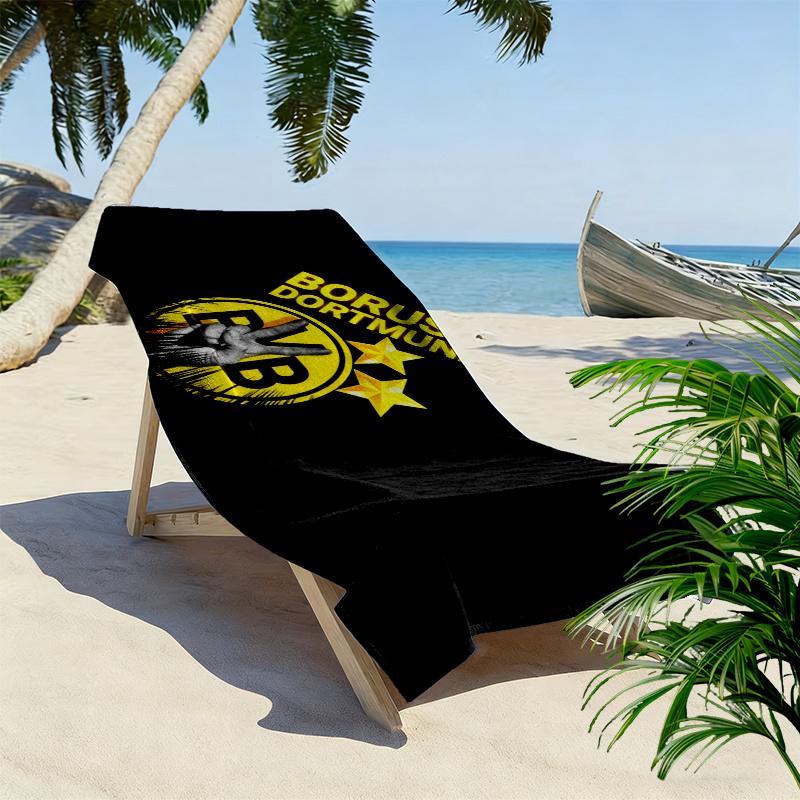 מגבת חוף מודפסת BVB 09, מגבת גדולה רכה מתייבשת במהירות לחוף, קמפינג, שחייה