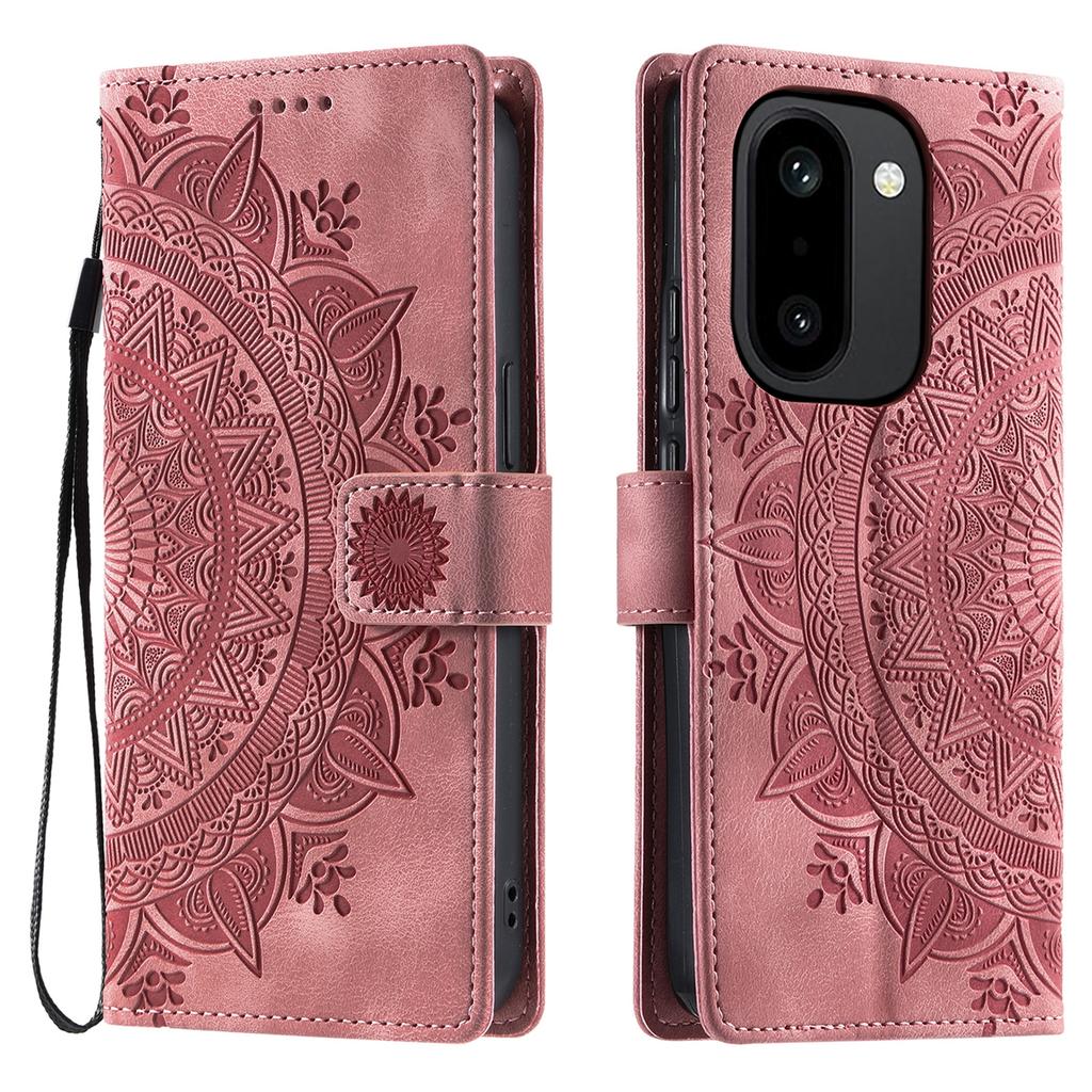 For OnePlus 15R 5G Case Imprinted Totem Skin Feel Wallet Leather Phone Cover with Hand Strap