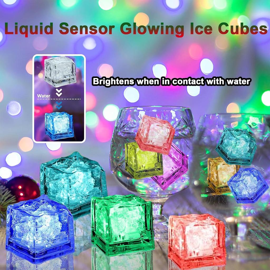 Light Up Ice Cubes for Drinks,Reusable Flashing Glow In the Dark Ice Cubes,Waterproof Color Changing Led Ice Cube for Club Bar Party Wedding Decor