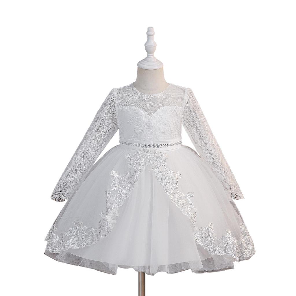 Children's Long Sleeve Lace Princess Dress – Formal Flower Girl Wedding and Party Performance Outfit