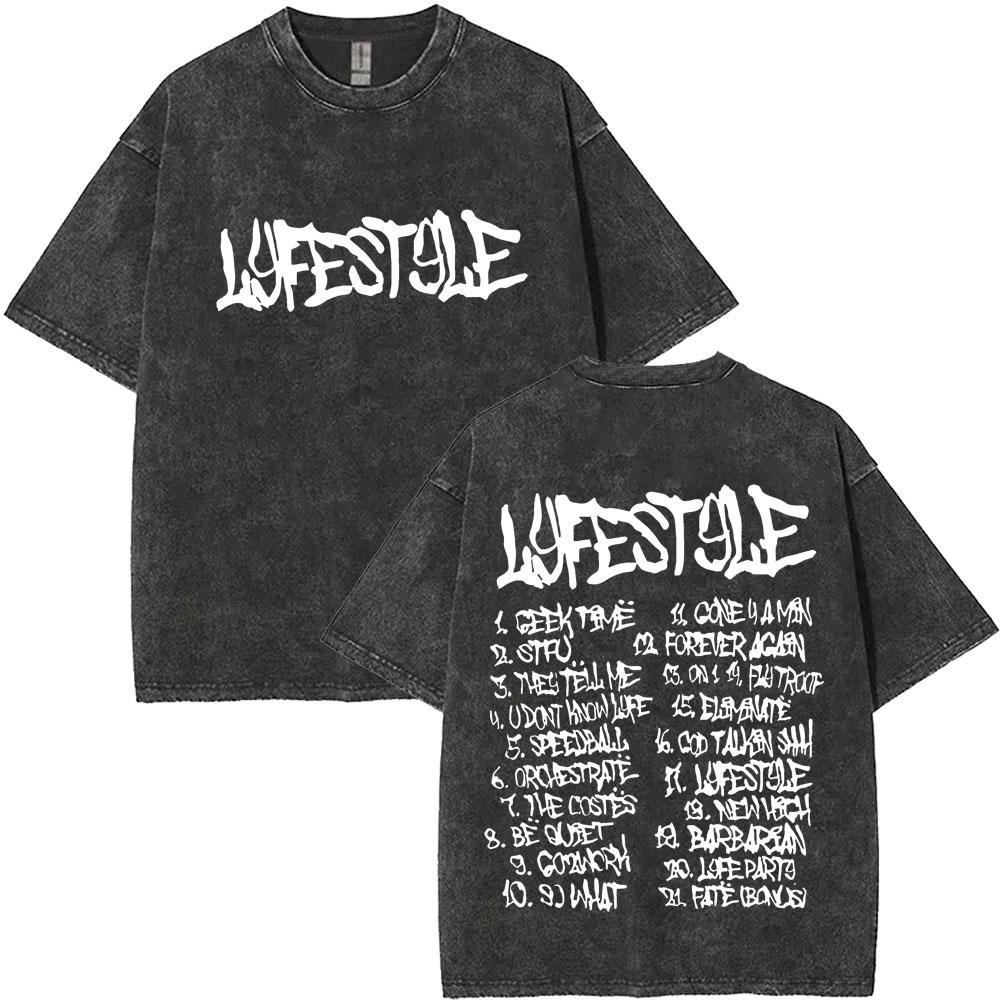 Vintage Washed Rapper Yeat Double Sided Print Tshirts Lyfestyle T Shirt Men Women Hip Hop Fashion Trend Tshirt Streetwear