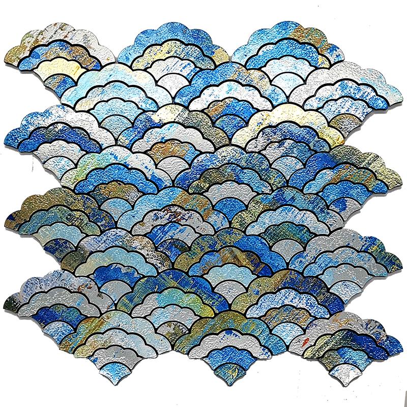 1Pcs Fan Shape Mosaic Ceramic Personality DIY Background Wall Bathroom Homestay Pool Kitchen Bathroom Wall Paper Home Decoration