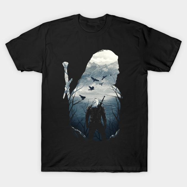 

Men Black Print T-shirt Wild Hunt No-Cut Transfer Paper Print Cotton Tshirt 3XL