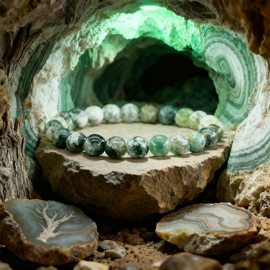 Pulsera Original de Ágata Árbol para Mujer Piedra Natural Cristal Curativo Espiritual Yoga Meditación Mejorar la Función Capilar Joyería