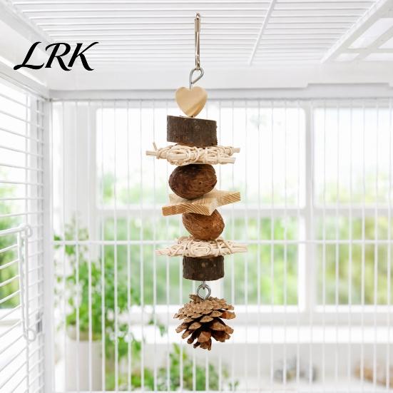 Natural Bird Chew Toys Parrot Toy, Pine Cone Wooden Blocks Dried Fruit Toy Enrichment Cage Accessories for Small Medium Parrots Foraging Biting