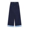Damen Übergröße Hohe Taille Patchwork Schmetterling Bestickt Weites Bein Jeans