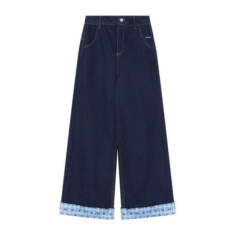 Damen Übergröße Hohe Taille Patchwork Schmetterling Bestickt Weites Bein Jeans