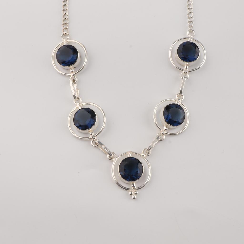 London Blue Topaz Gemstone Silver Necklace, 925 Sterling Silver Blue Topaz Necklace, December Birthstone Jewelry RN-2-11