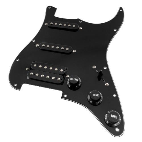 Musiclily Basic 11-Hole Pre-Wired Stratocaster Pickguard with SSH Alnico 5 Pickup Set for Fender ST Stratocaster Electric Guitar, Black, 3-Piece Set