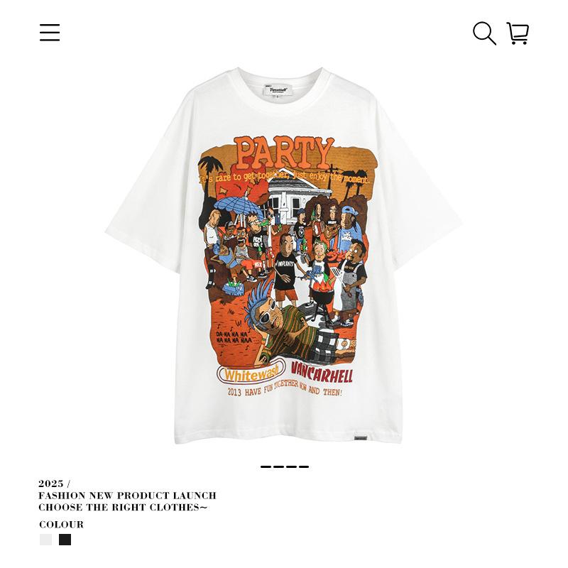 Ve Fun Top Printed Short Sleeve Loose Casual Cartoon T-Shirt High Street O Couple Character Rsize Male Tide