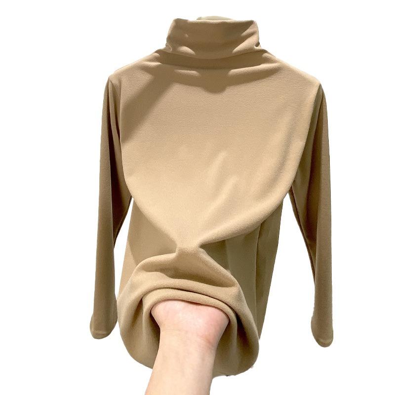 High-necked Micron Velvet Bottomed Shirt for Women's Autumn and Winter, Thickened Double-sided Abraded Stacked Collar Long-sleeved Top