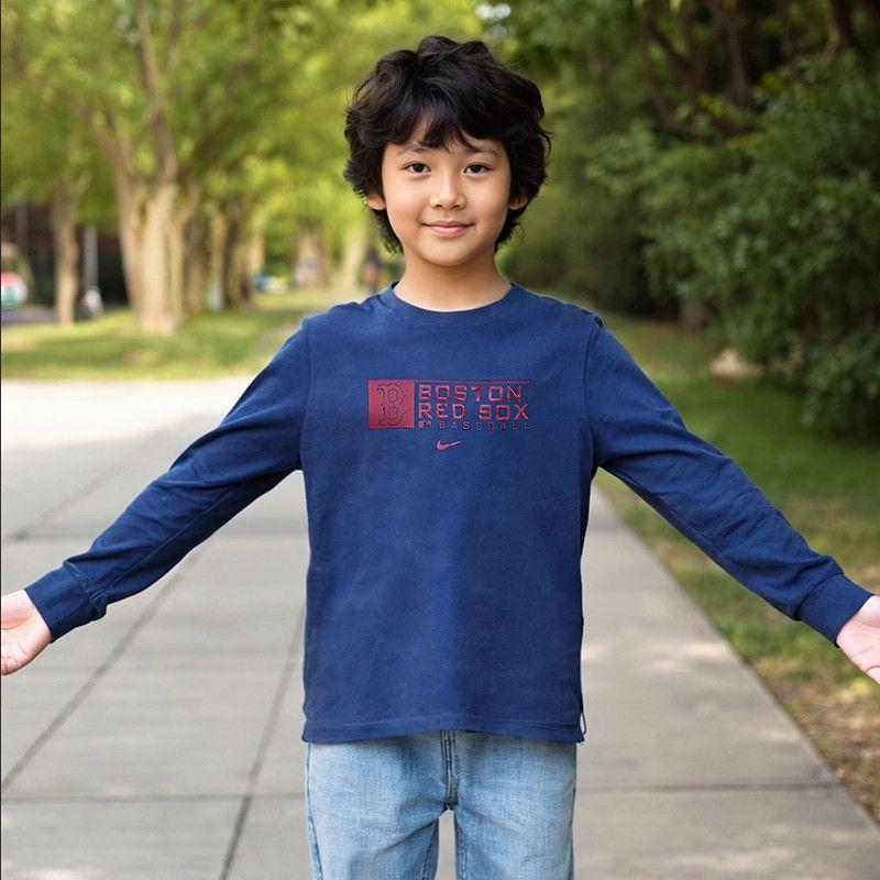 Nike Sweatshirt Mlb Collaboration Boston Red Sox Long Casual Sports Cotton Kids Sweatshirts 3Z3B3SBG5-BOS