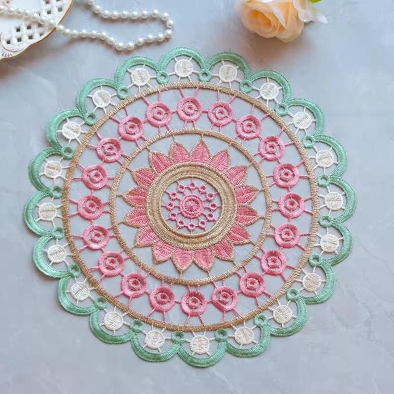 Klassische amerikanische Stickerei, Häkelarbeit, rund, farbige Tischset, Vase, Bonsai-Tablett, Untersetzer, Obstteller, Tischset, Weihnachtsfeier-Dekoration