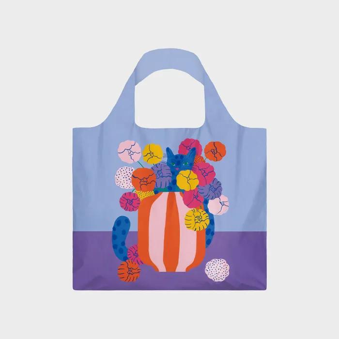 Market Bag Flowers and cat purple / Agathe Singer