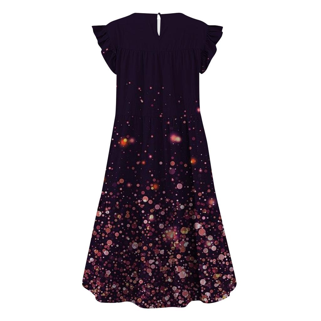 Damesjurk met wijde mouwen en print, casual, losvallende jurk met ronde hals