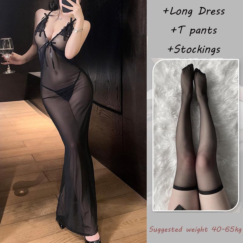 Sexy Long Dress Erotic Lingerie See Through Lace Dress Passionate Temptation OL Uniform Flirting Uniform Nightclub Tight Suit