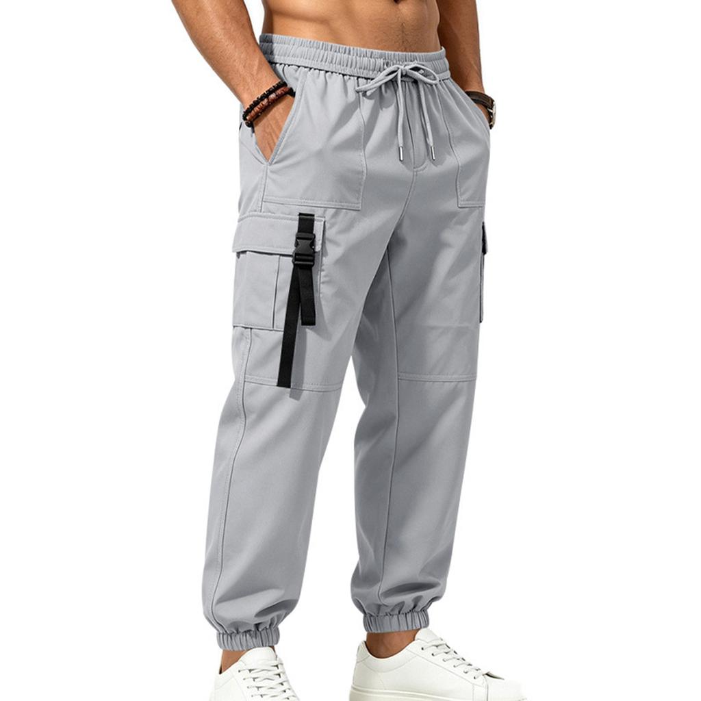 Men's Outdoor Commuter High Street Multi Pocket Cargo Pants Elastic Waist Drawstring Jogger Trousers Casual Workwear